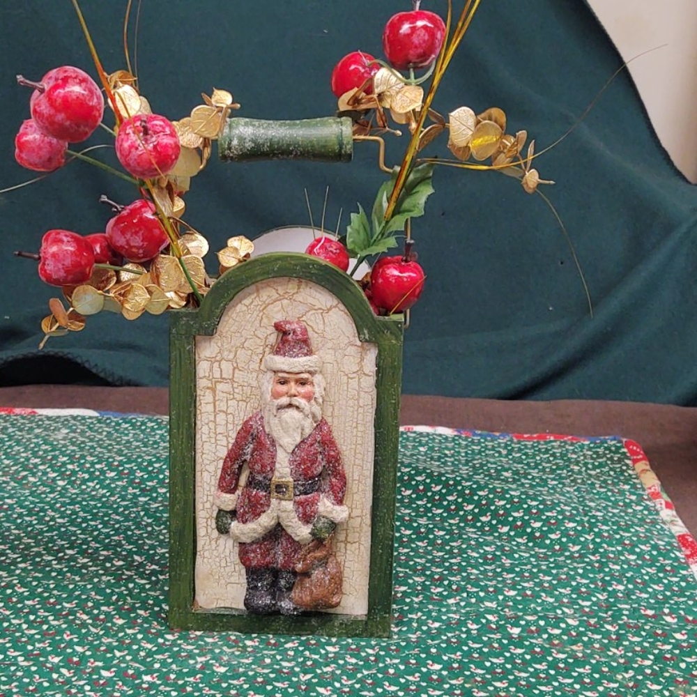 Santa decorated box with wooden handle,